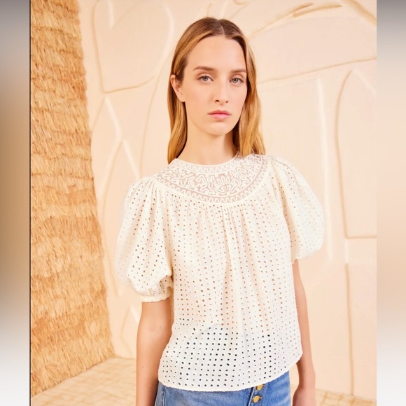 NWT ULLA JOHNSON AMINA EYELET EMBROIDERED BLOUSE TOP IVORY - Picture 1 of 8
